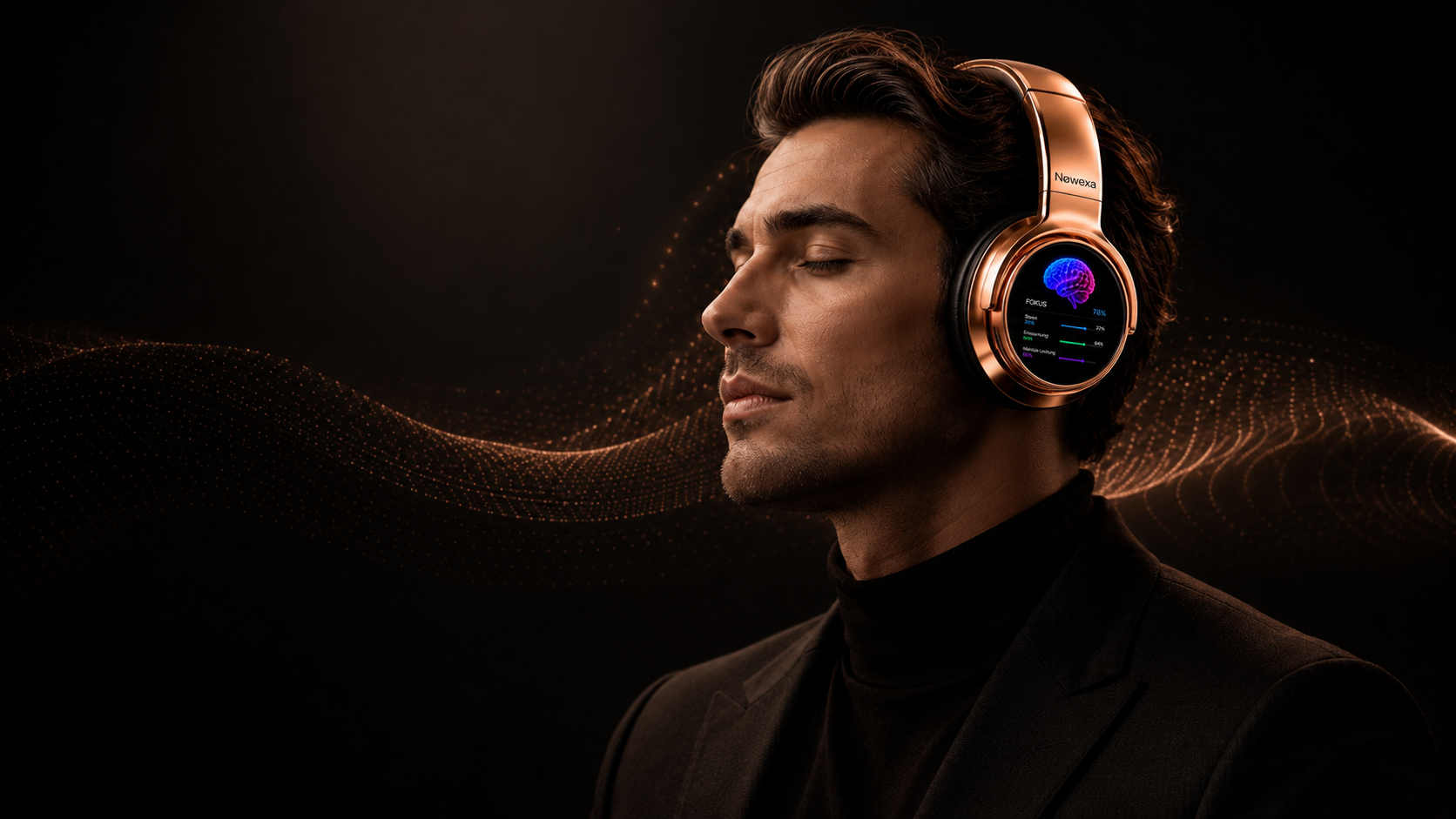 Person wearing Nøwexa© headphones in quiet concentration